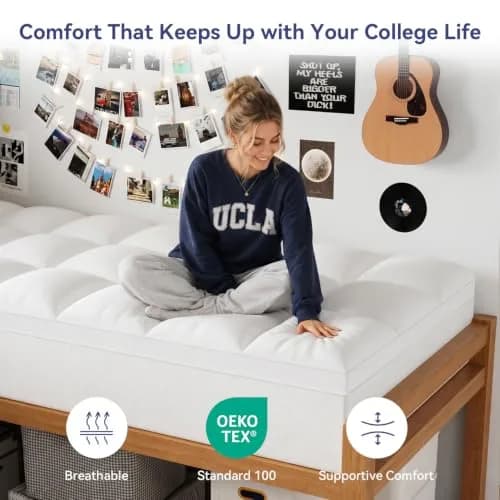 ELEMUSE Twin XL Mattress Topper for College Dorm, Thick Pillow Top Bed Pad | Comfort Upgrade for Dorm Beds thumbnail 3