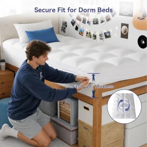 ELEMUSE Twin XL Mattress Topper for College Dorm, Thick Pillow Top Bed Pad | Comfort Upgrade for Dorm Beds thumbnail 4