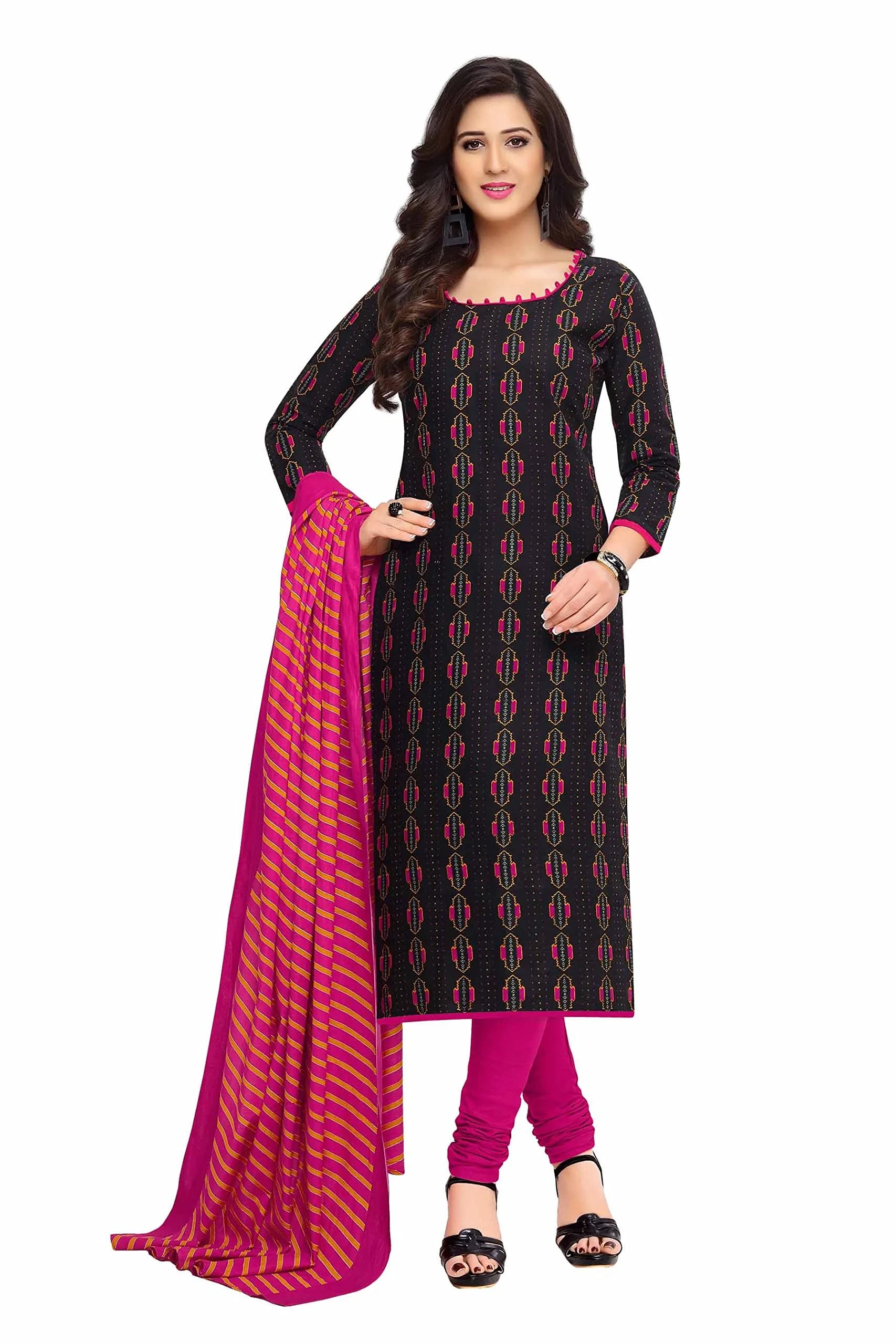 Miraan Women's Cotton Printed Readymade Salwar Suit Set, Small (Black, 36cm L x 30cm W x 2cm H) - main product image