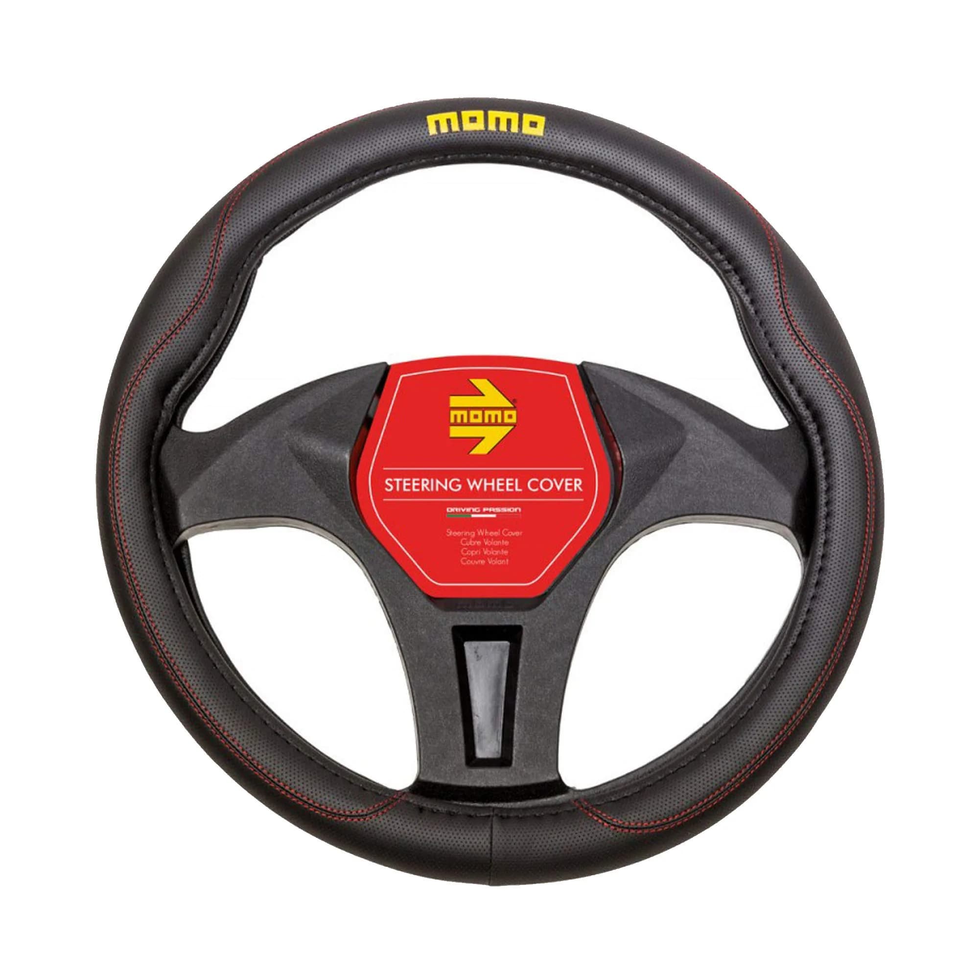 MOMO Carbon Universal Steering Wheel Cover Black and RED | Sun, Water & Sweat Resistant, 37.5cm