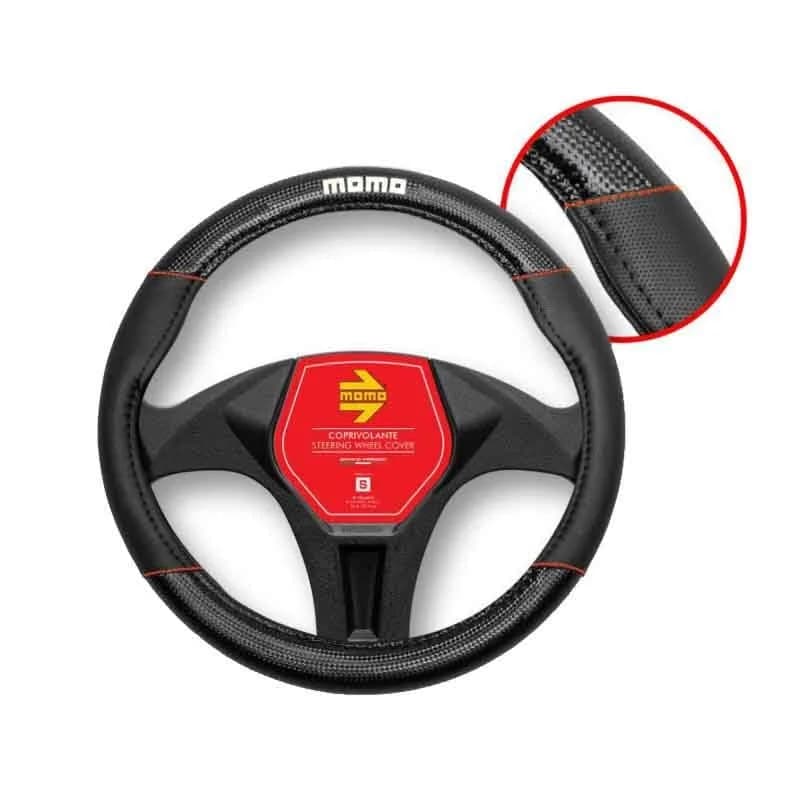 MOMO Carbon Universal Steering Wheel Cover Black and RED | Sun, Water & Sweat Resistant, 37.5cm thumbnail 3