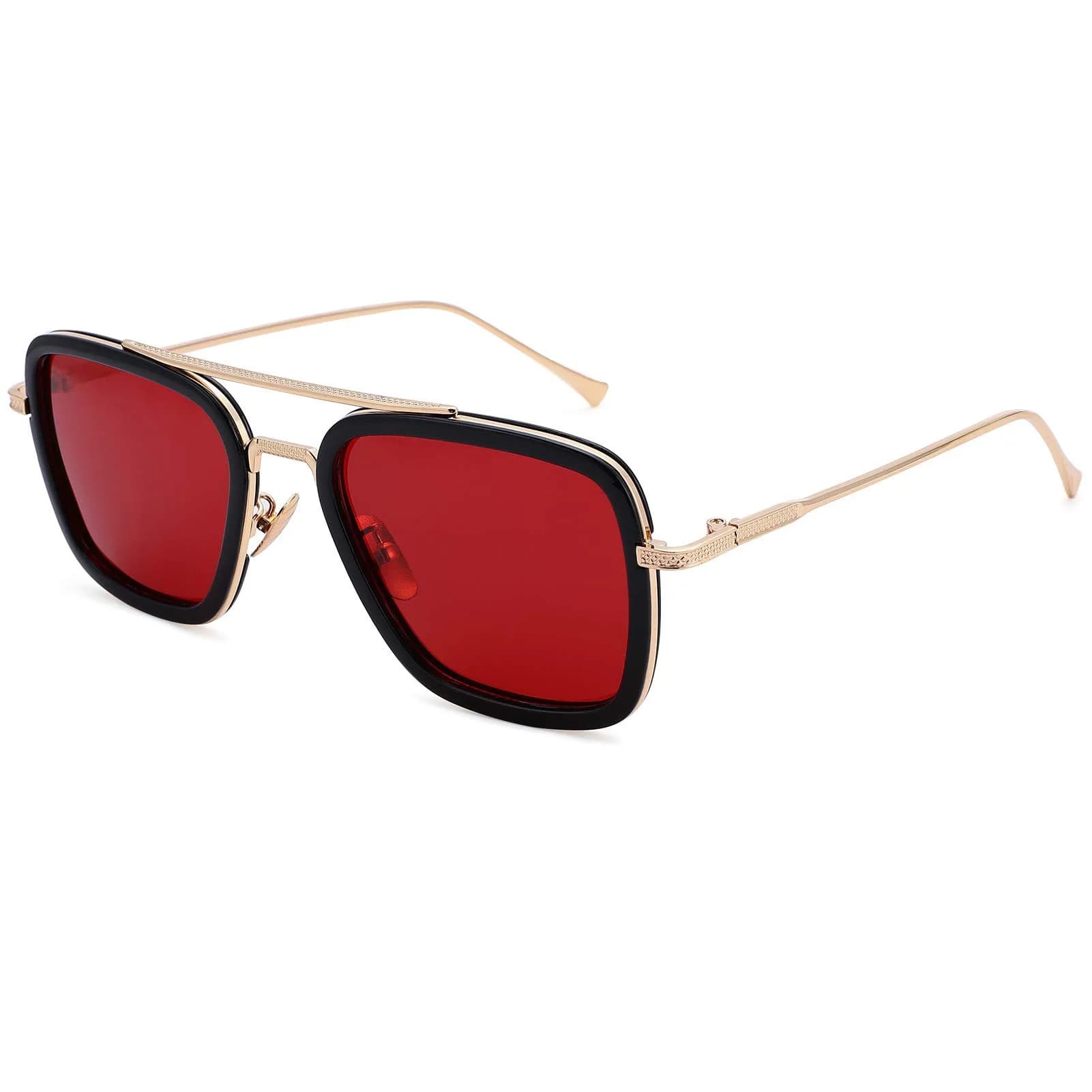 NULOOQ Tony Stark Aviator Sunglasses - Gold Frame with Ocean Red Polarized Lenses for Men & Women - main product image