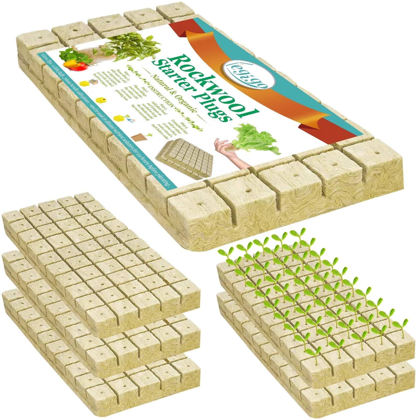 Legigo Rockwool Cubes Seed Starter Plugs 1 Inch (2.54cm) for Hydroponics, 300 Plugs | Premium Basalt Fiber for Rooting — 6 Sheet