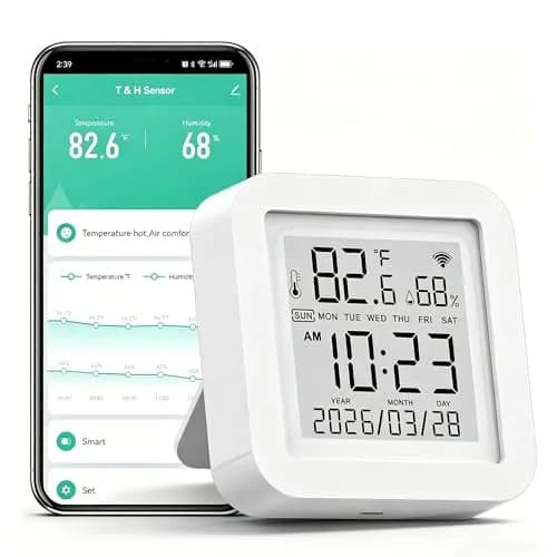 Gaoducash Smart WiFi Temperature Humidity Monitor with App Alerts & Alexa Voice Control, 6.5cm (2.6in) White | Real-Time Indoor Climate Tracking thumbnail 1