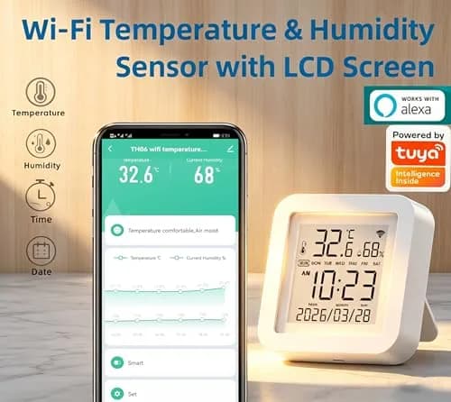 Gaoducash Smart WiFi Temperature Humidity Monitor with App Alerts & Alexa Voice Control, 6.5cm (2.6in) White | Real-Time Indoor Climate Tracking thumbnail 2