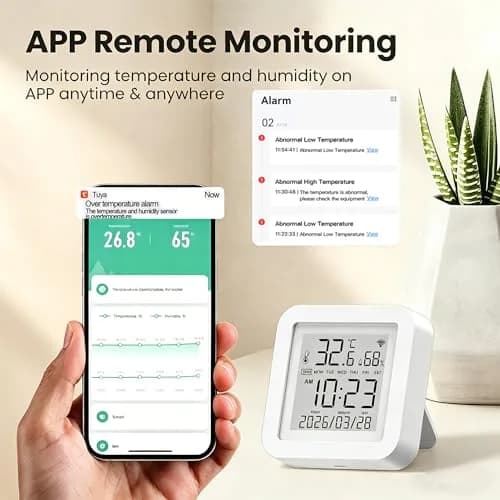 Gaoducash Smart WiFi Temperature Humidity Monitor with App Alerts & Alexa Voice Control, 6.5cm (2.6in) White | Real-Time Indoor Climate Tracking thumbnail 3