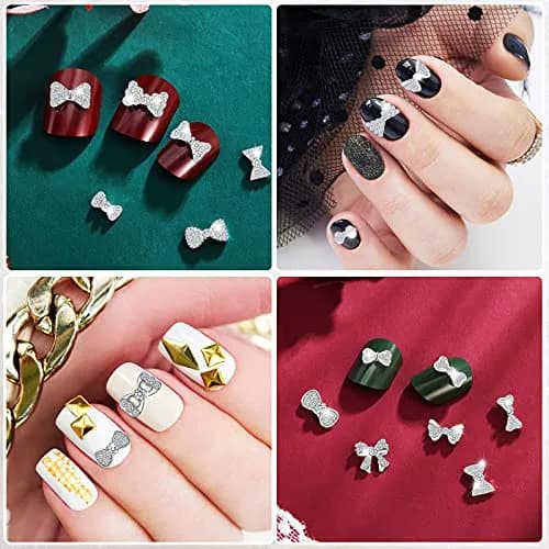 Maitys 40 Pieces 3D Bow Nail Charms Silver | DIY Nail Art & Decoration thumbnail 3