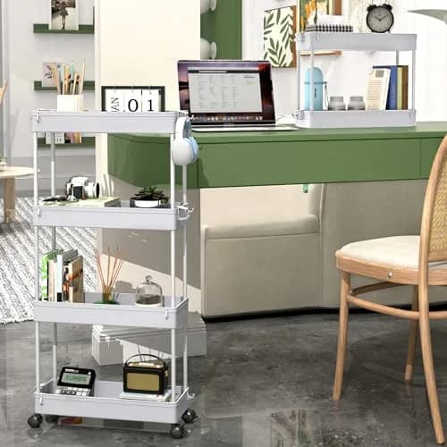 SPACEKEEPER Slim Rolling Storage Cart, 4 Tier Bathroom Organizer, Gray | Narrow Space Solution thumbnail 6
