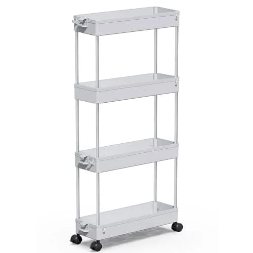 SPACEKEEPER Slim Rolling Storage Cart, 4 Tier Bathroom Organizer, Gray | Narrow Space Solution thumbnail 8