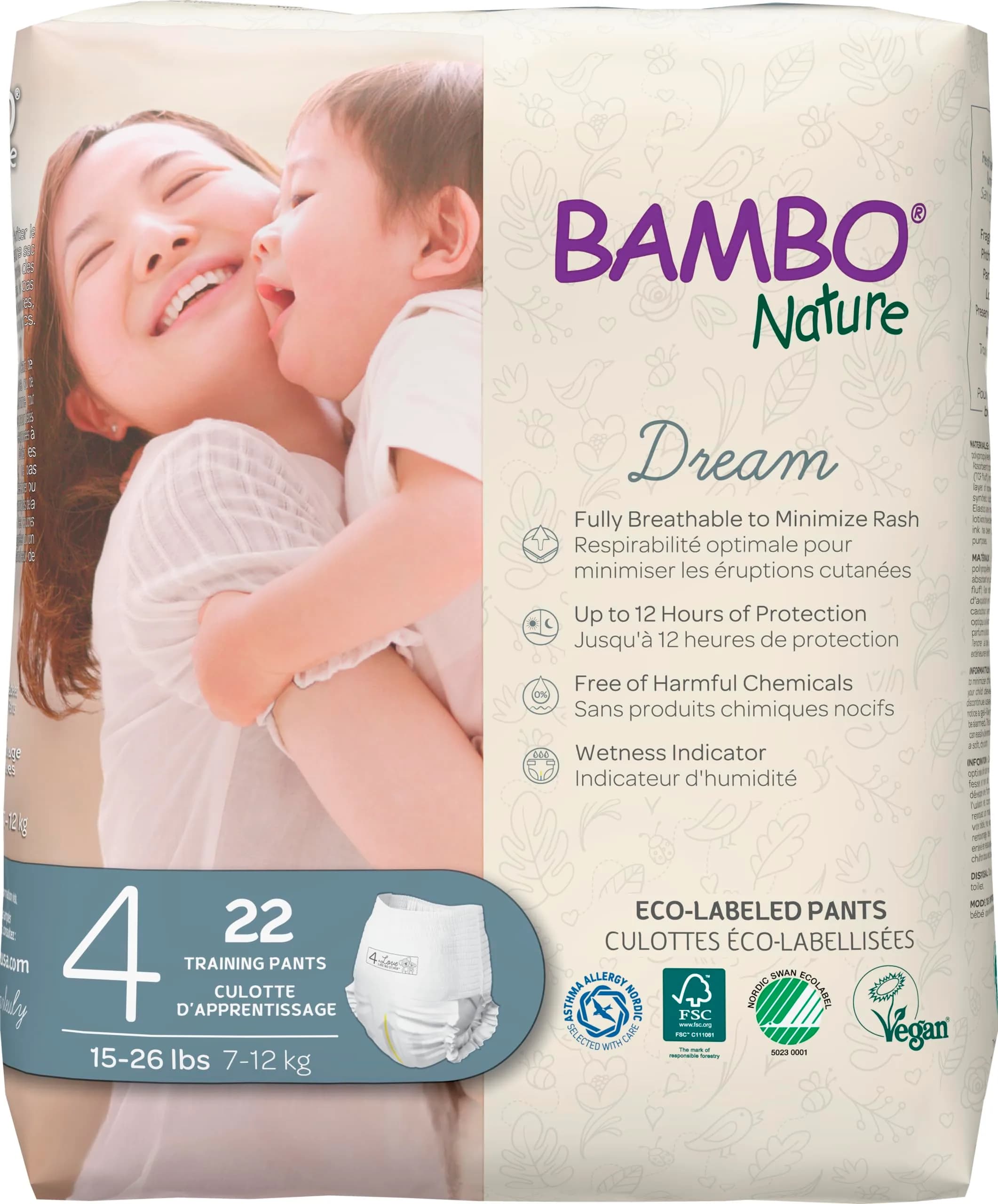 Bambo Nature Hypoallergenic Training Pants Size 4 | Chlorine-Free, Skin Friendly, 22 Count