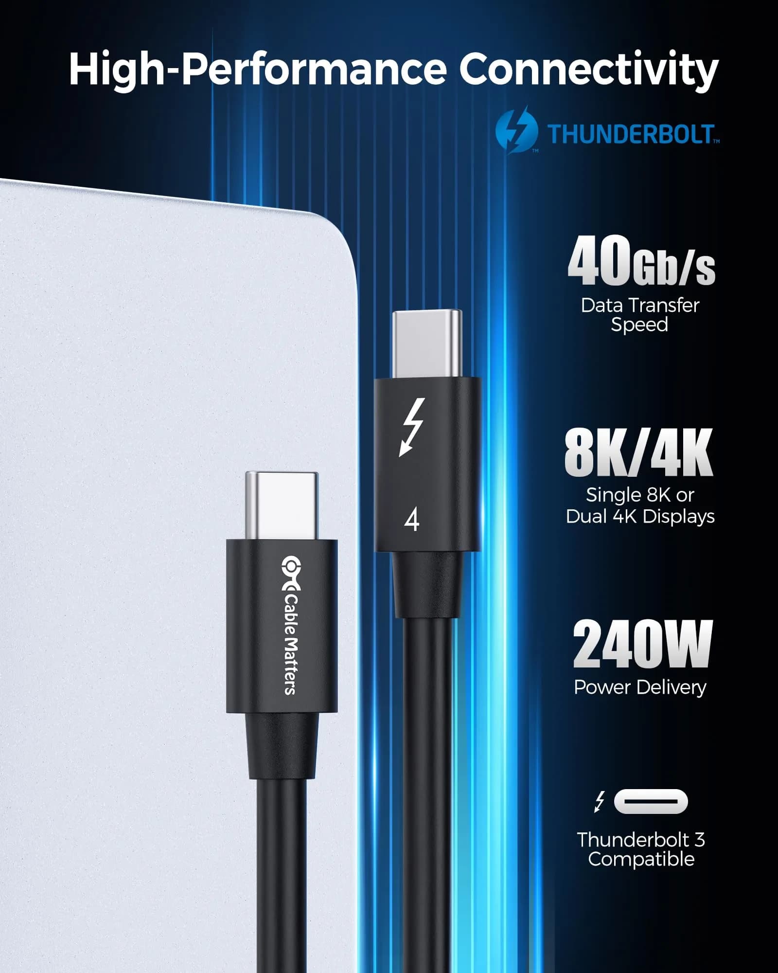 Cable Matters 40Gbps Thunderbolt 4 Cable 1m (3.3ft) | Supports 8K Video & 240W Charging - view 2