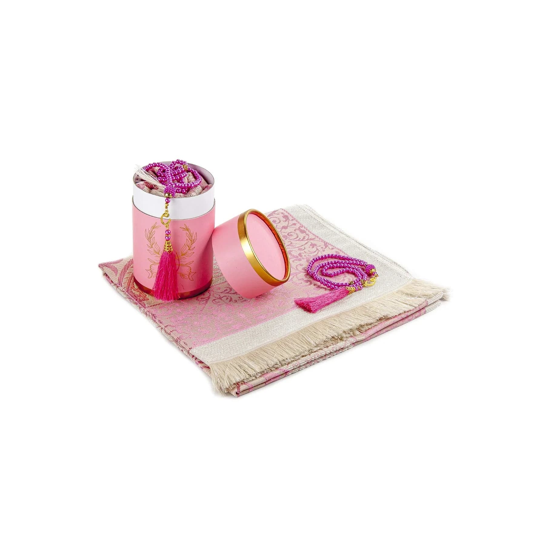 ihvan online Purple Prayer Rug with Beads - 117cm x 71cm (46" x 28") | Soft Taffeta Islamic Janamaz — Pink