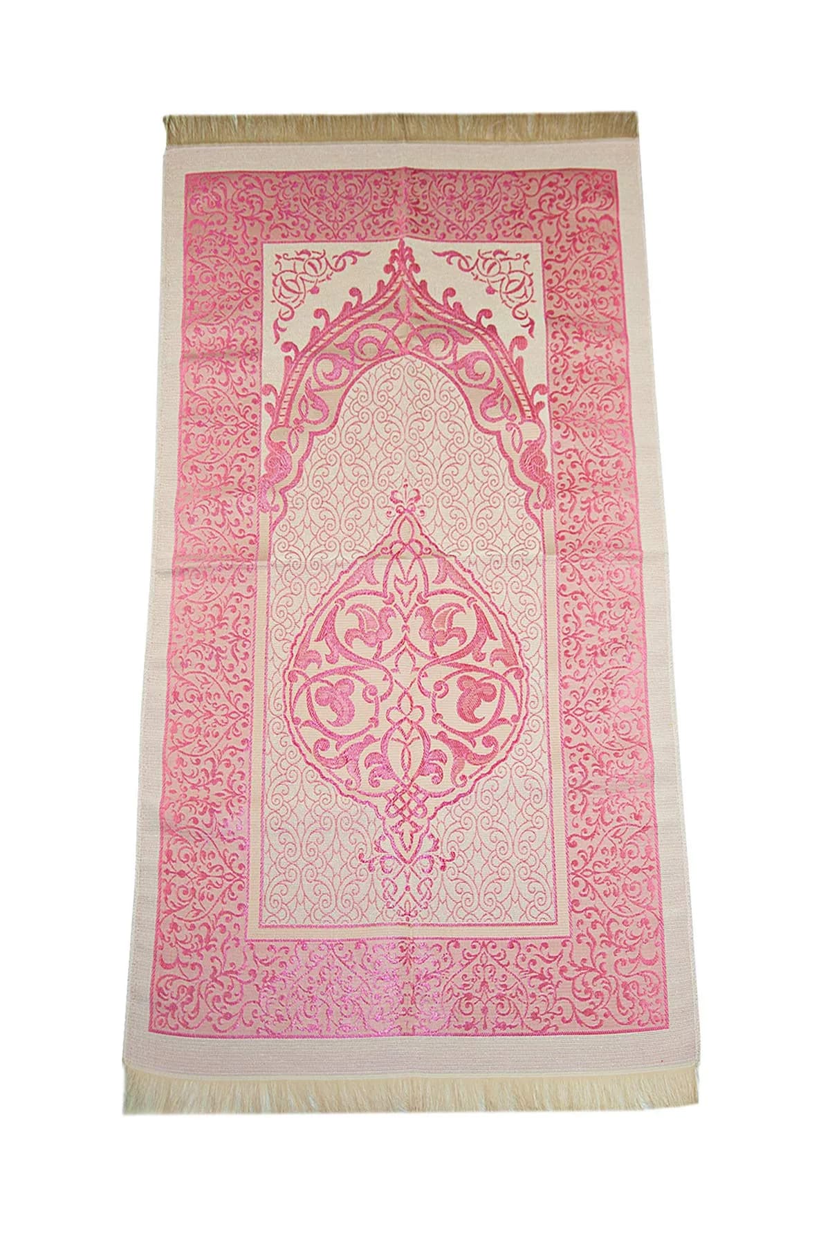 ihvan online Muslim Prayer Rug and Prayer Beads Set, Pink Taffeta Fabric, 117cm x 71cm | Portable Islamic Prayer Mat with Gift Box - view 3