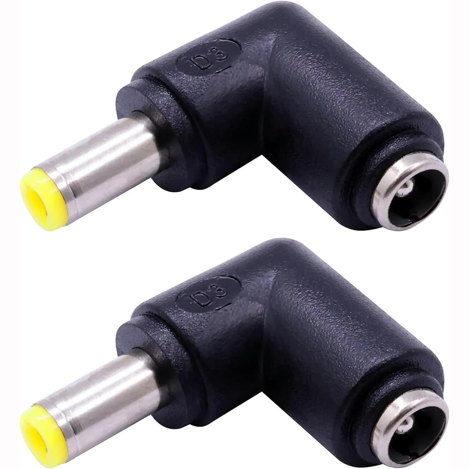 QJZXUEZHEN 2Pcs DC Power Connector Adapter 90° | 5.5mm x 2.5mm Male to 5.5mm x 2.1mm Female, Copper, Yellow