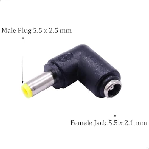 QJZXUEZHEN 2Pcs DC Power Connector Adapter 90° | 5.5mm x 2.5mm Male to 5.5mm x 2.1mm Female, Copper, Yellow thumbnail 3