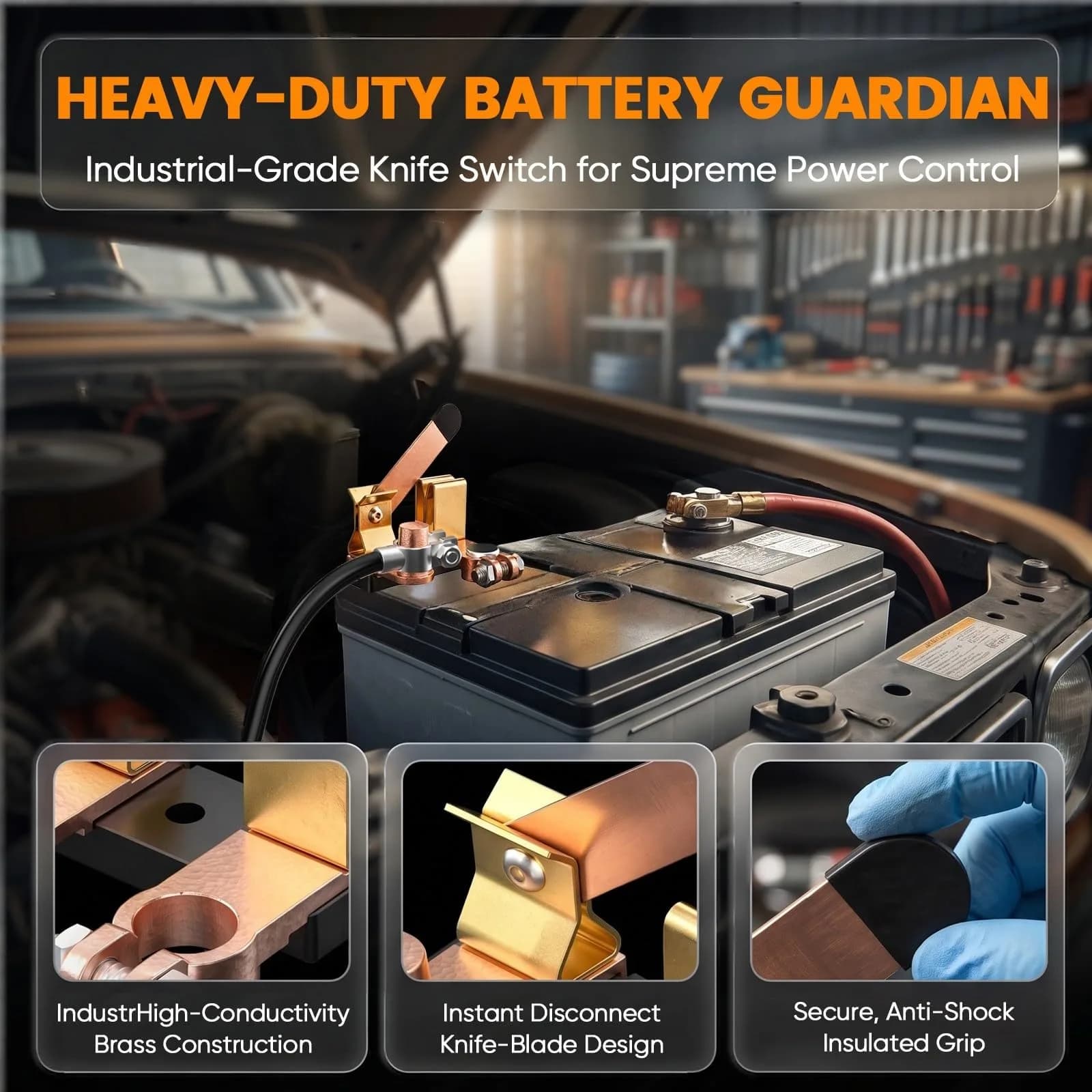 COZYEHOO Top Post Knife Blade Master Switch 12V 24V | Heavy Duty Brass Battery Disconnect - view 2