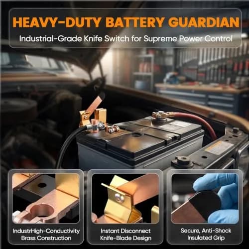 COZYEHOO Top Post Knife Blade Master Switch 12V 24V | Heavy Duty Brass Battery Disconnect thumbnail 2