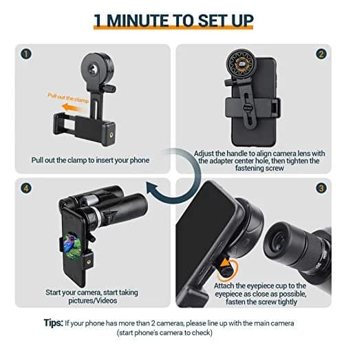 LAKWAR Universal Telescope Phone Adapter | Fits Eyepieces 28-49mm & Phones 65-105mm thumbnail 4