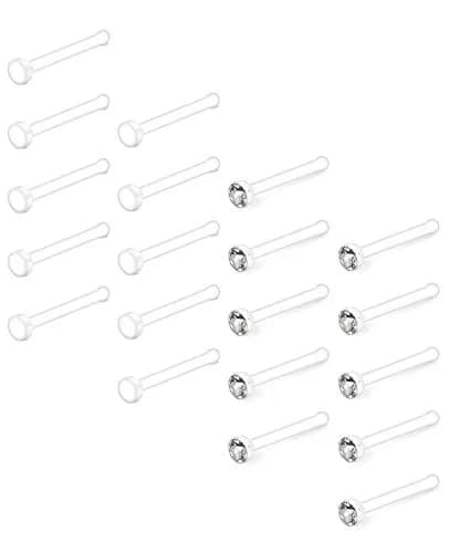 D.Bella Clear Nose Rings Retainer Acrylic Nose Stud Bioflex Bone Pin Straight Nose Studs Flexible Piercing for Men Women (20 Pcs, 20G) thumbnail 1