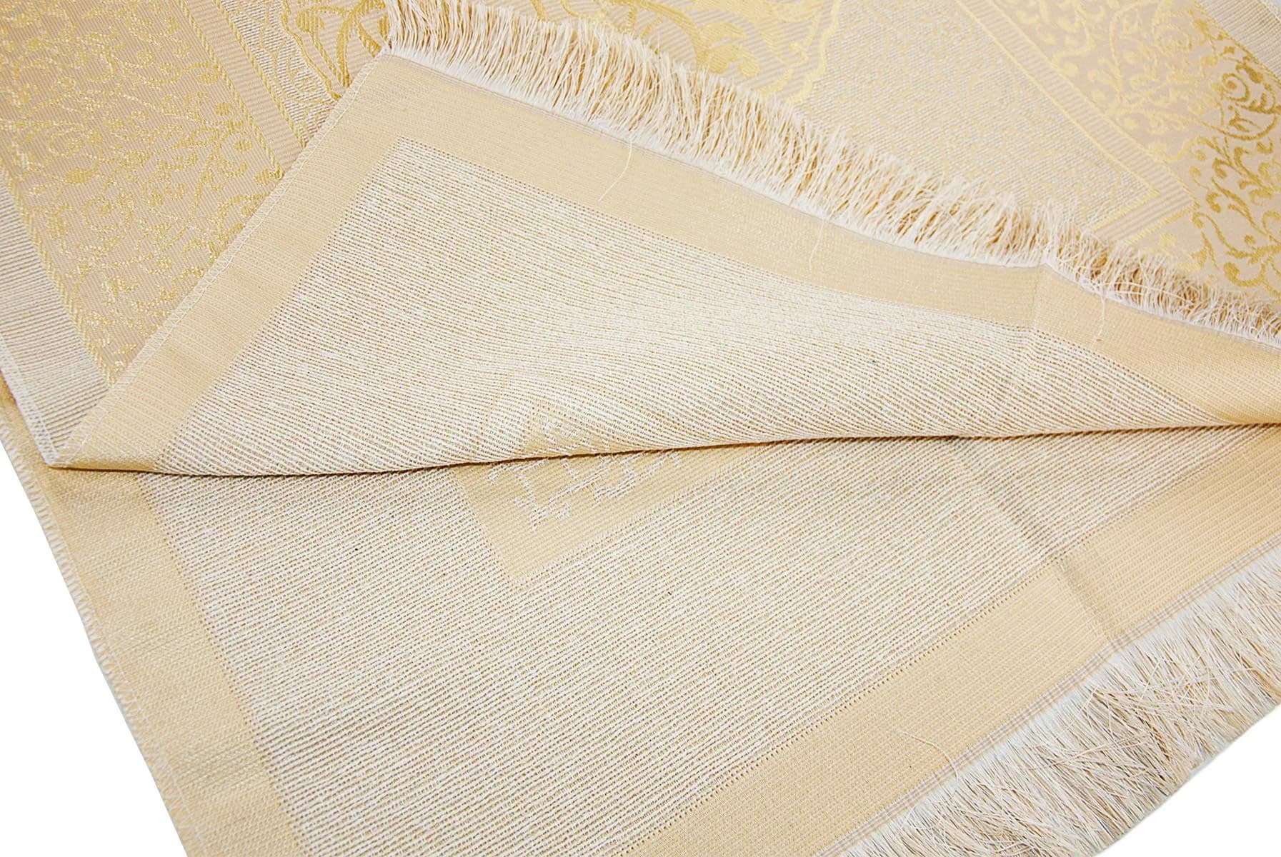 ihvan online Muslim Prayer Rug and Prayer Beads Set, Taffeta Fabric, Cream, 117cm x 71cm (46" x 28") - view 6