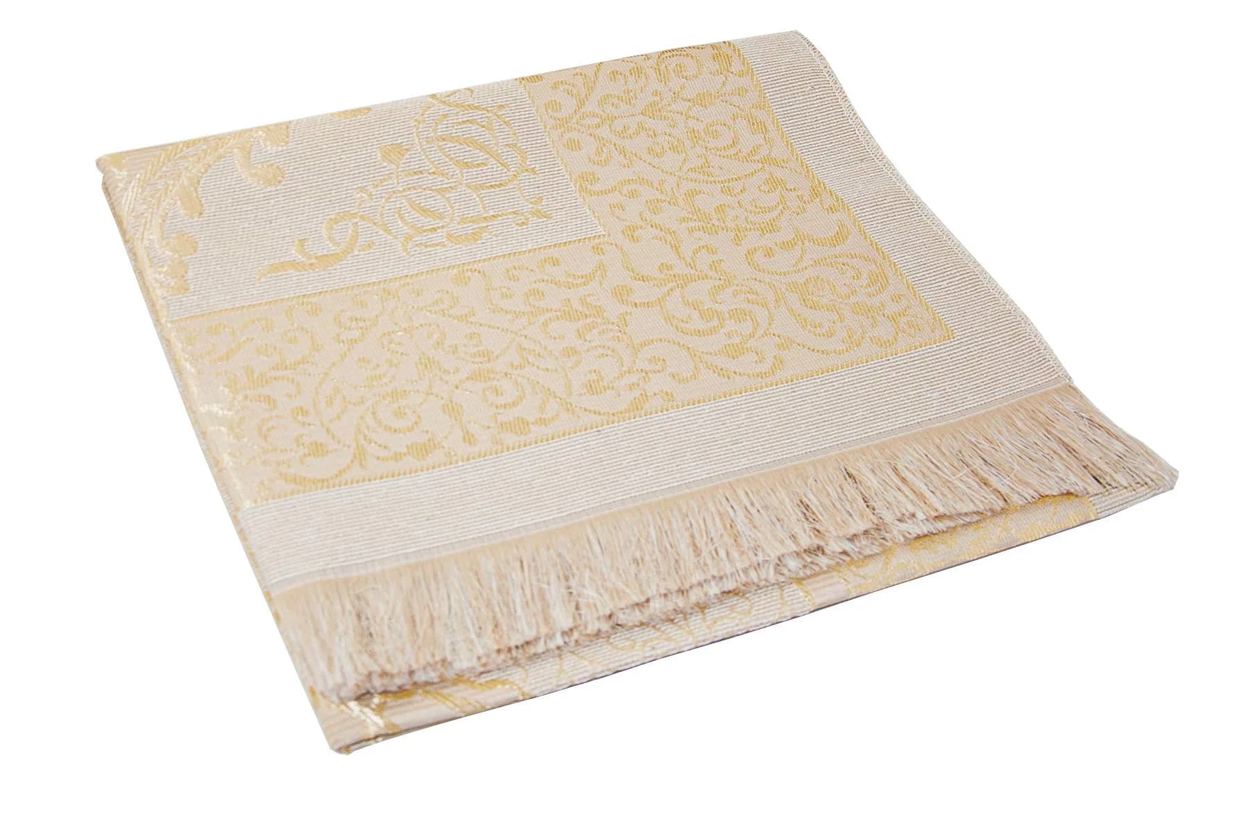 ihvan online Muslim Prayer Rug and Prayer Beads Set, Taffeta Fabric, Cream, 117cm x 71cm (46" x 28") - view 4