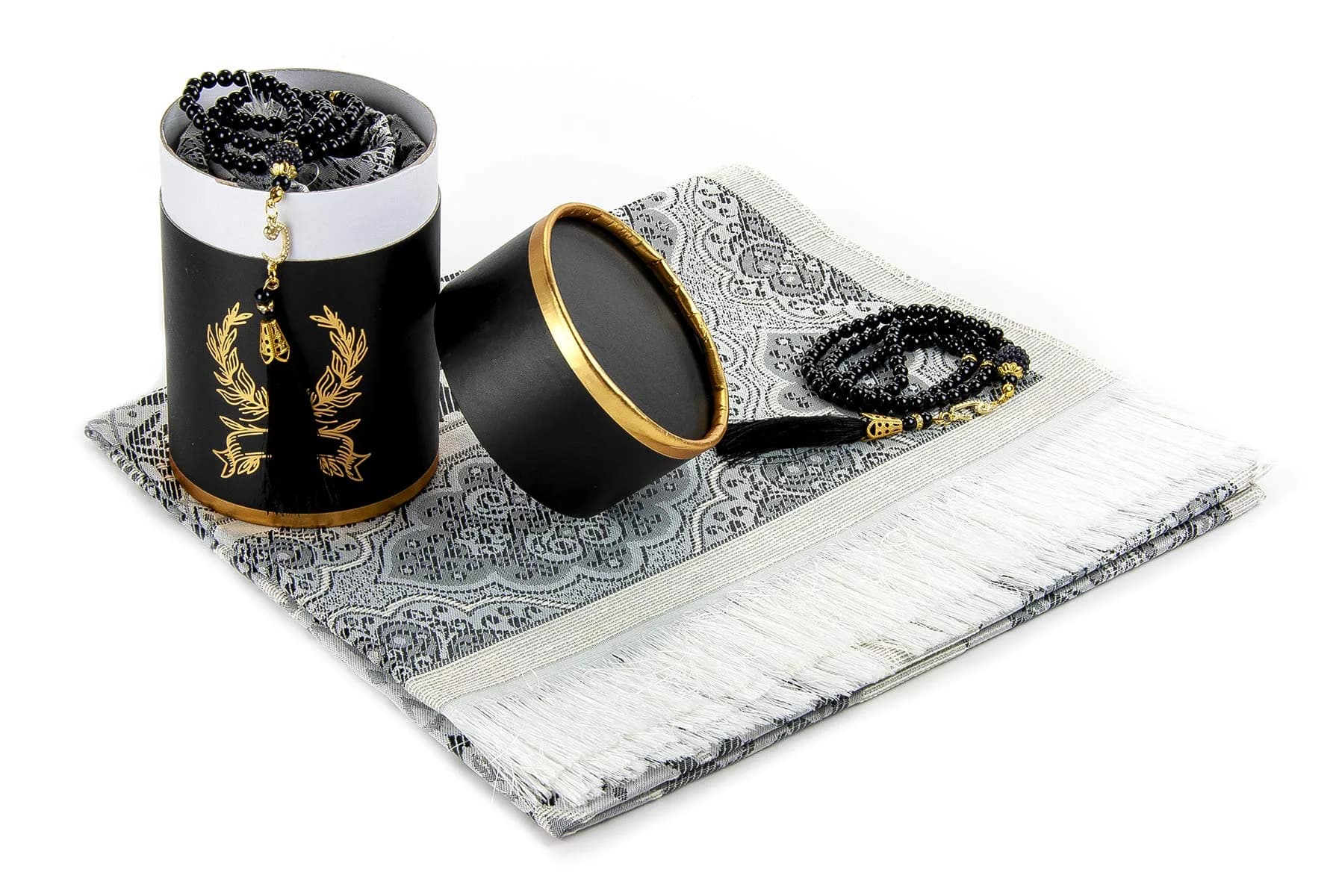 ihvan online Black/Mod3 Prayer Rug with Beads - 117cm x 71cm | Soft Taffeta Islamic Janamaz - view 4
