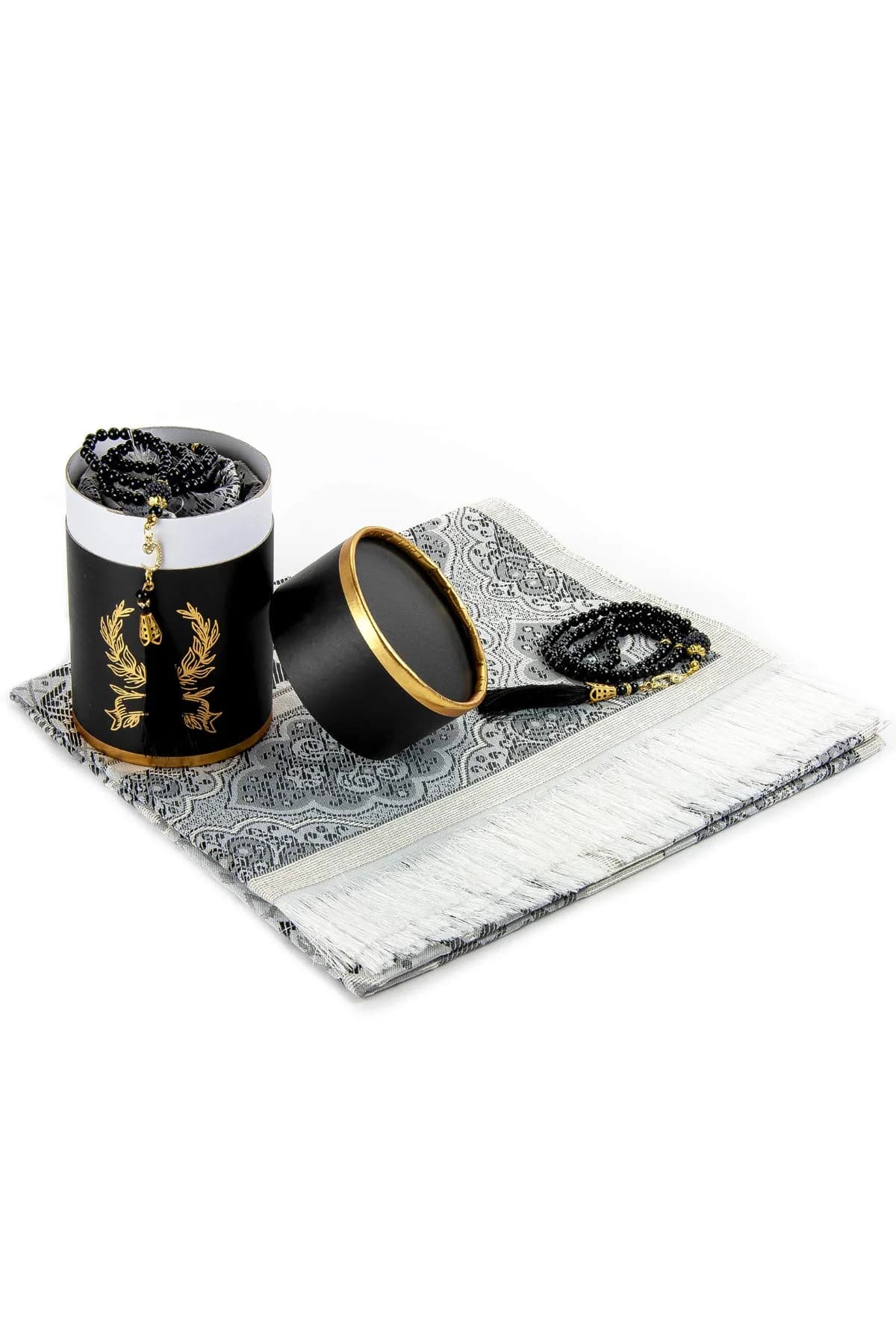 ihvan online Purple Prayer Rug with Beads - 117cm x 71cm (46" x 28") | Soft Taffeta Islamic Janamaz — Black/Mod3