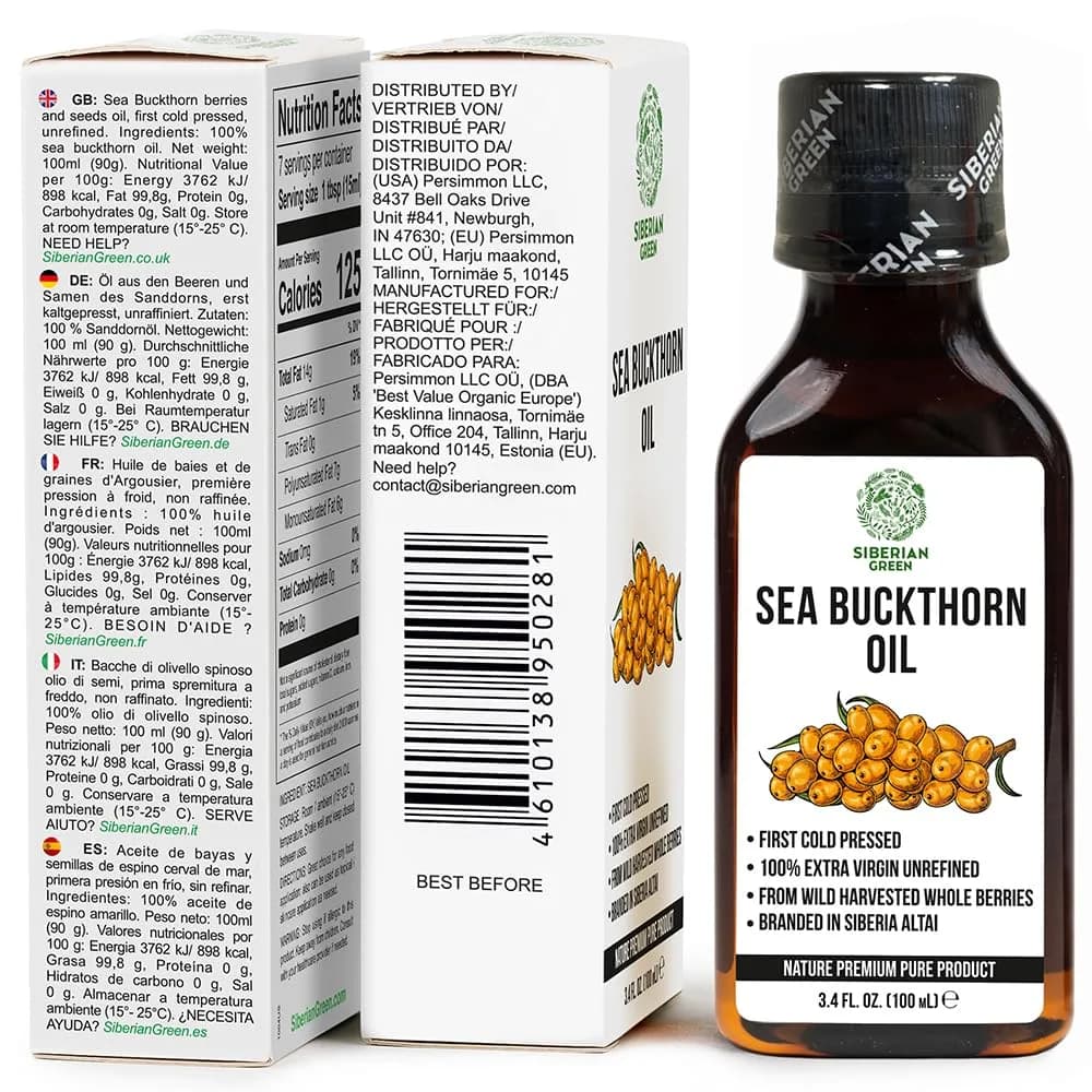 Siberian Green Natural Sea Buckthorn Oil 100ml (3.4 fl oz) | Food Grade Oil for Skin, Hair & Diet - view 3