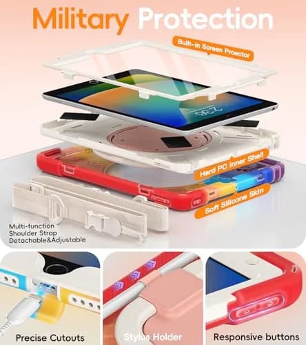 BATYUE Shockproof Case for iPad 9th/ 8th/ 7th Gen (10.2 inch) | 3-Layer Armor & 360° Stand, Kid-Friendly, Detachable Strap thumbnail 4