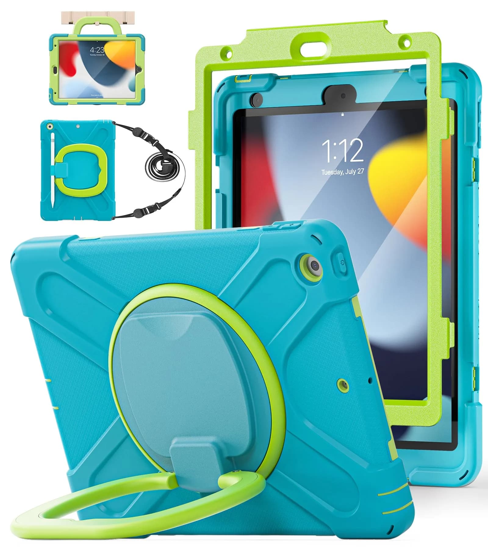 BATYUE Shockproof Case for iPad 9th/ 8th/ 7th Gen (10.2 inch) LightLime | Kid-Friendly, 3-Layer Armor, 360° Stand, Screen Protector - main product image