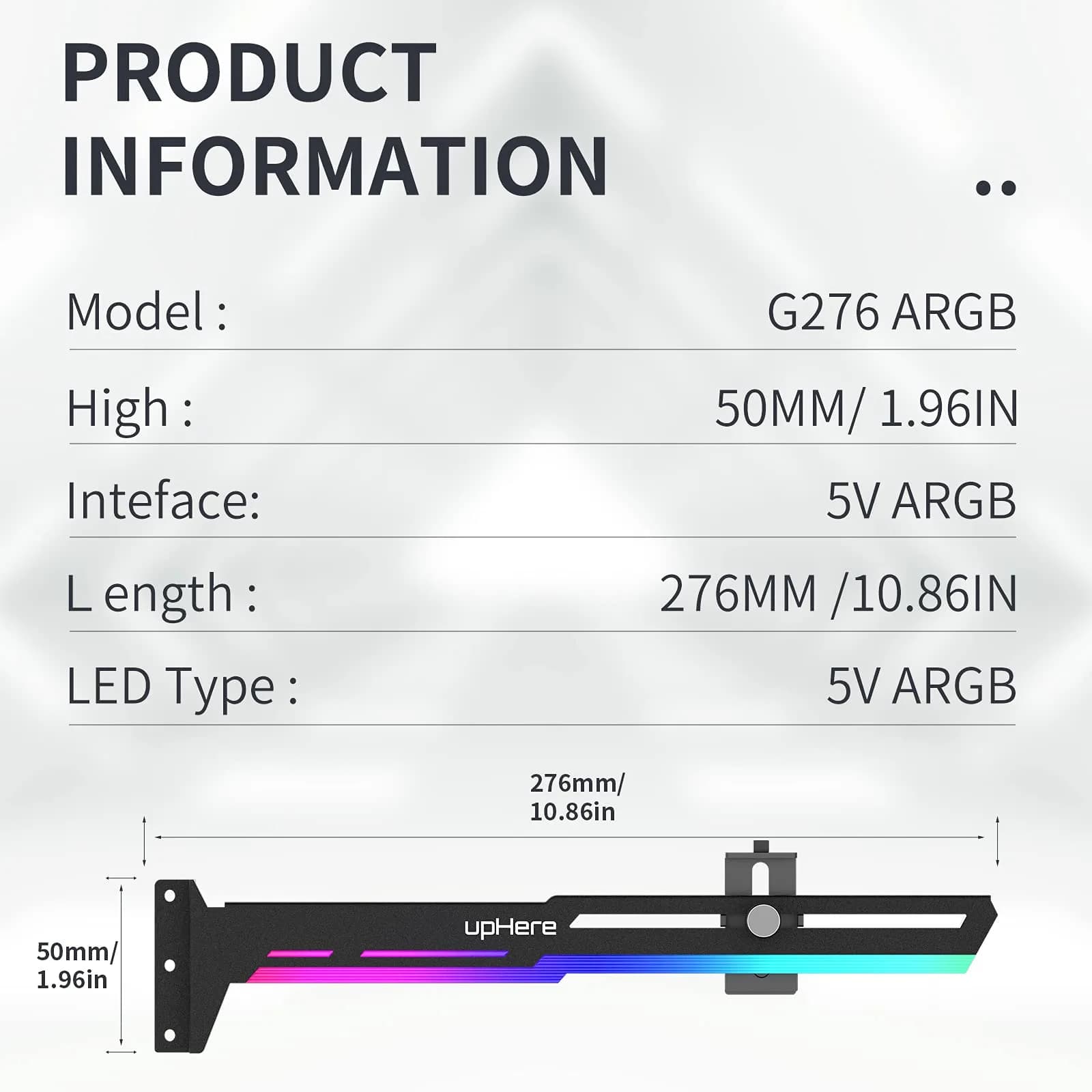upHere G276ARGB Addressable RGB Graphics Card GPU Brace Support 27.6cm (10.87in) - view 5
