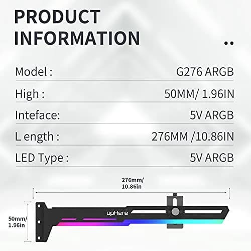 upHere G276ARGB Addressable RGB Graphics Card GPU Brace Support 27.6cm (10.87in) thumbnail 5
