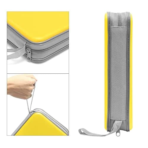 Siveit 80 Capacity Yellow CD Case Holder | Hard Plastic DVD Wallet with Zipper thumbnail 3