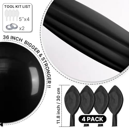 PartyWoo Black Balloons 36 Inch (91.44 cm) Matte Latex Helium Balloons, 4 Count | Assorted Colors Balloon thumbnail 6