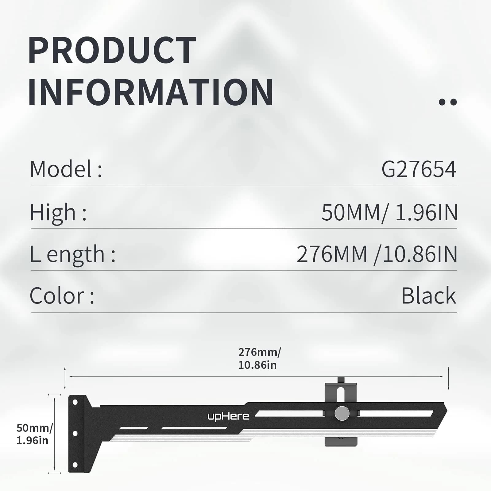 upHere G27654 Graphics Card GPU Brace Support Bracket, Adjustable Length & Height, White & Black - view 6