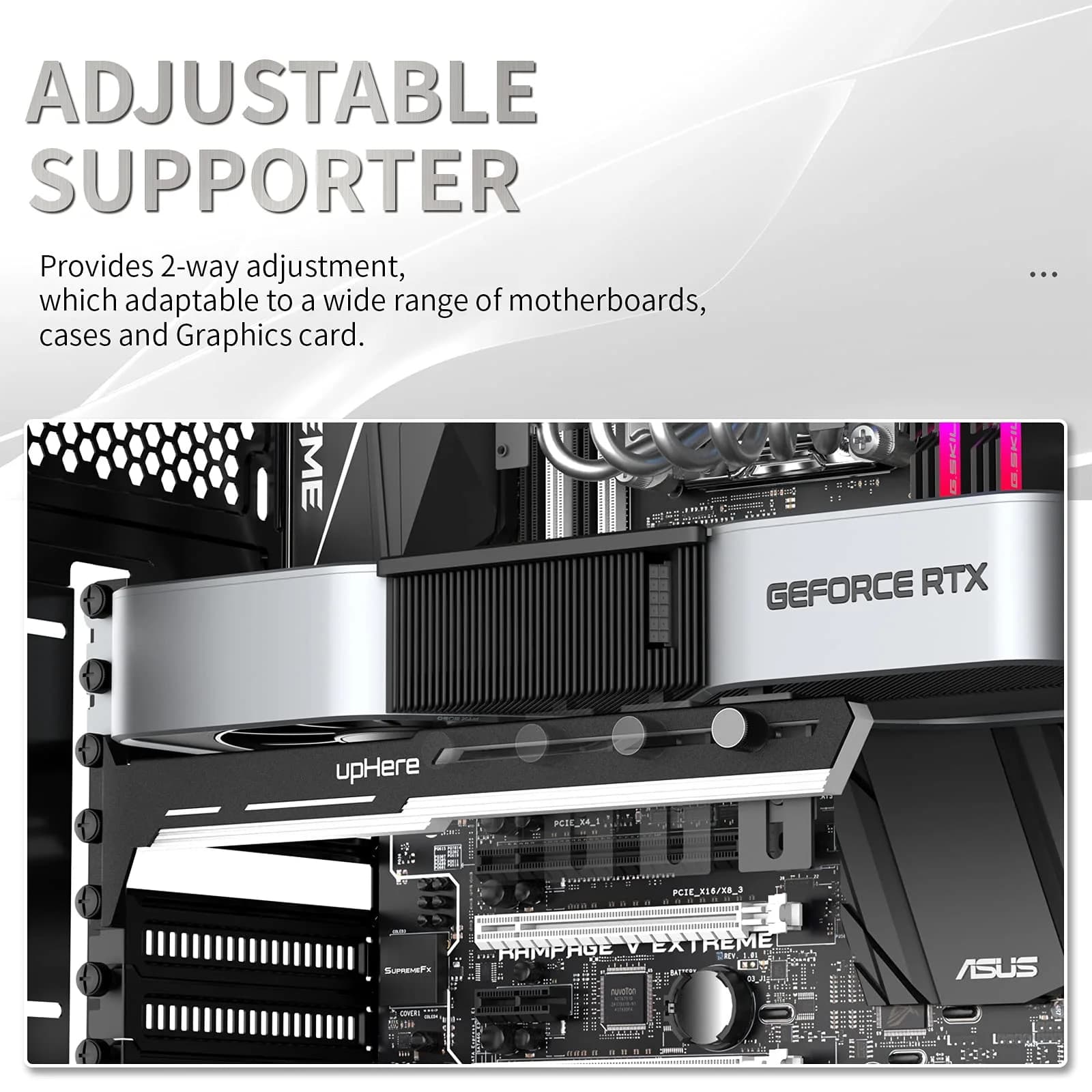 upHere G27654 Graphics Card GPU Brace Support Bracket, Adjustable Length & Height, White & Black - view 3