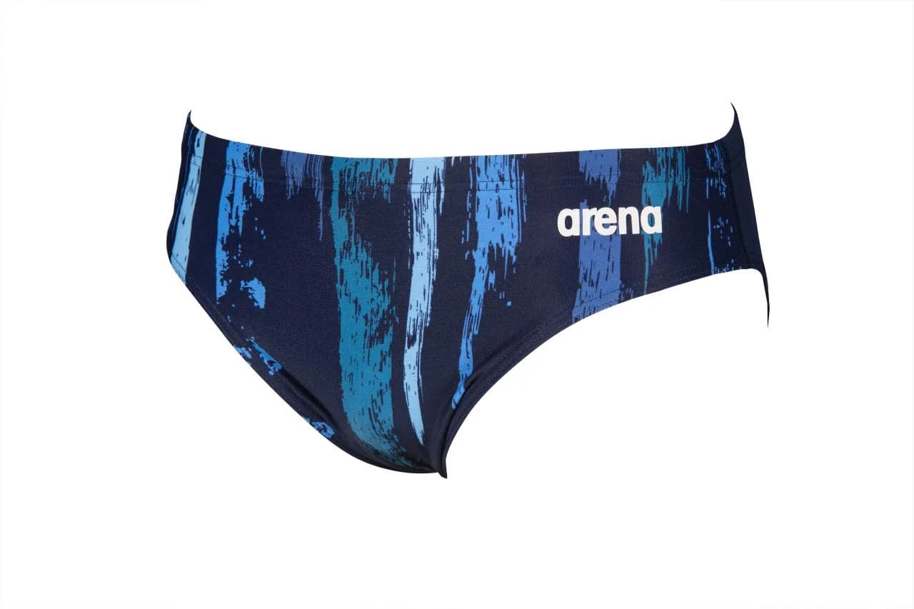ARENA Men's Team Painted Stripes Brief, Navy-Multi Turquoise, 24 | Chlorine-Resistant Performance Swimwear