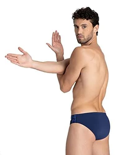 ARENA Men's Team Painted Stripes Brief, Navy-Multi Turquoise, 24 | Chlorine-Resistant Performance Swimwear thumbnail 6