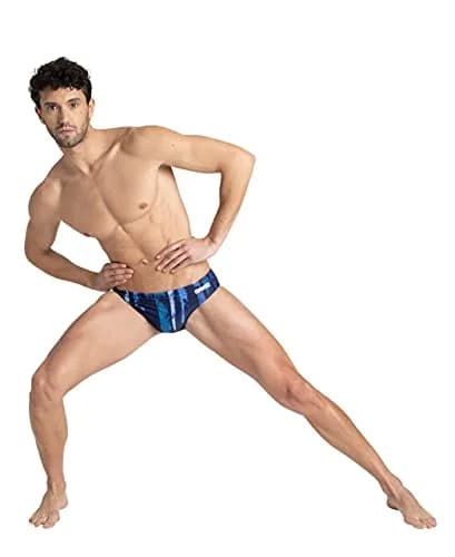 ARENA Men's Team Painted Stripes Brief, Navy-Multi Turquoise, 24 | Chlorine-Resistant Performance Swimwear thumbnail 7