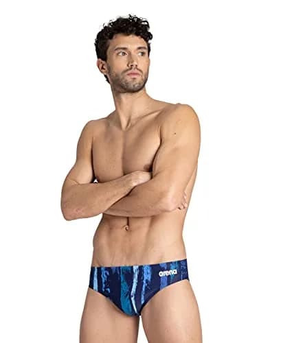 ARENA Men's Team Painted Stripes Brief, Navy-Multi Turquoise, 24 | Chlorine-Resistant Performance Swimwear thumbnail 2