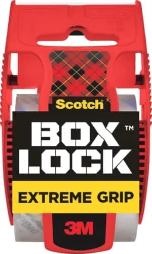 Scotch Box Lock Extreme Grip Packaging Tape with Dispenser, 2 Rolls, Clear Heavy Duty Shipping Tape 1.88 inch x 800 inch | Sticks Instantly to Any Box — 1 Roll