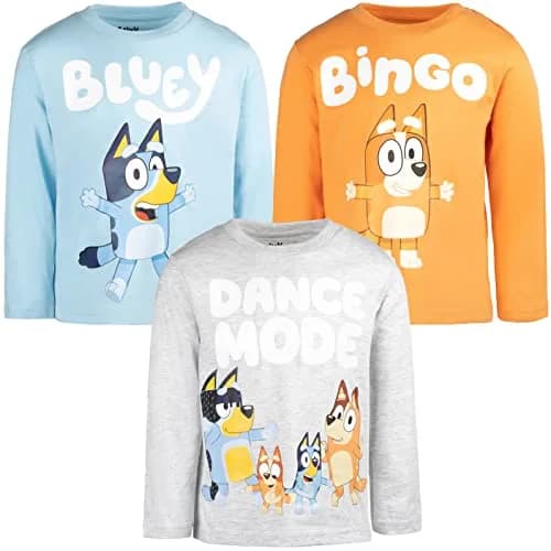 Bluey Bingo 3 Pack Long Sleeve T-Shirts for Toddler Boys | Bright Cartoon Design, 5T thumbnail 1