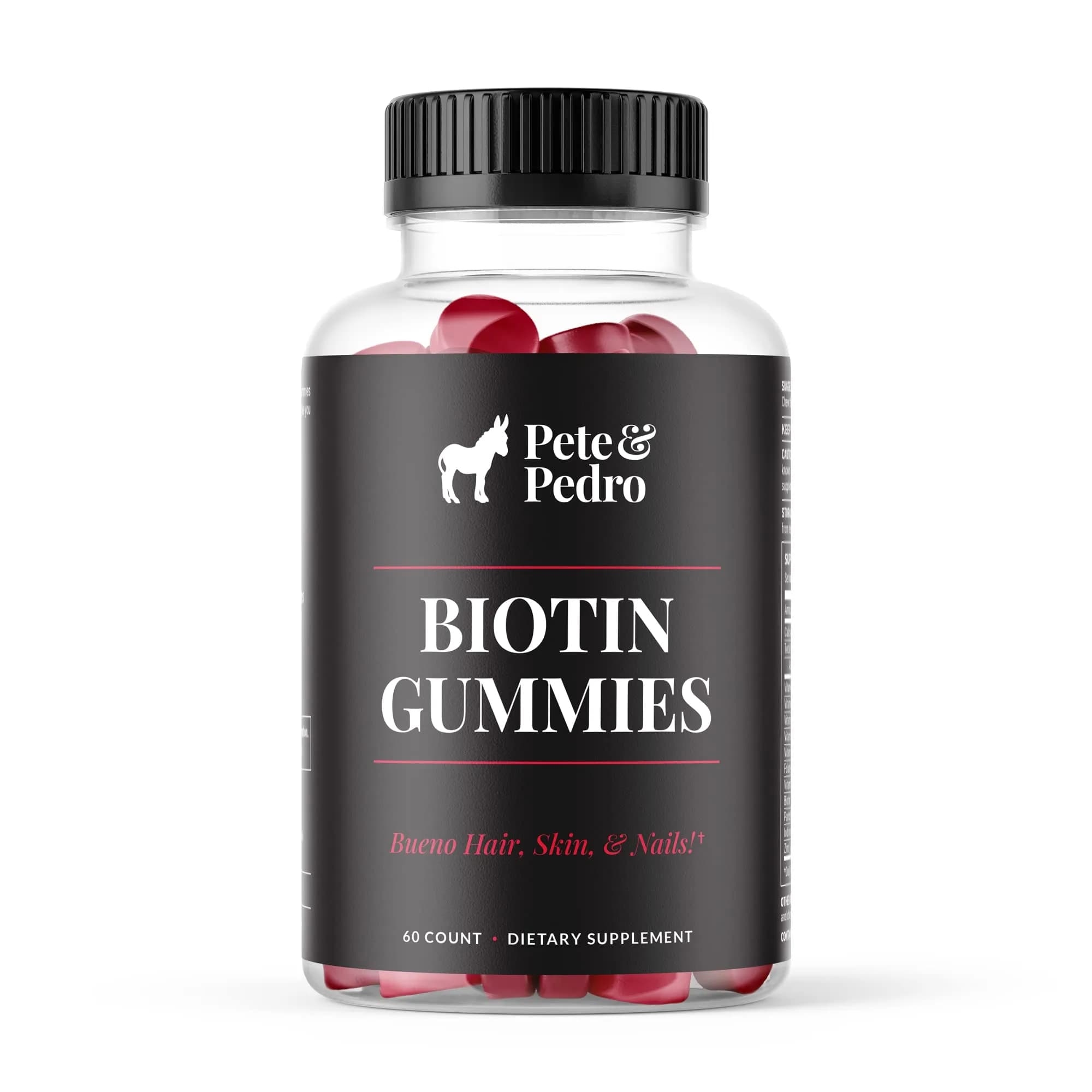 Pete & Pedro Biotin Gummies for Hair, Skin & Nails | Cherry Flavor, 60 Count