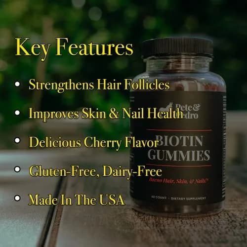 Pete & Pedro Biotin Gummies for Hair, Skin & Nails | Cherry Flavor, 60 Count thumbnail 2