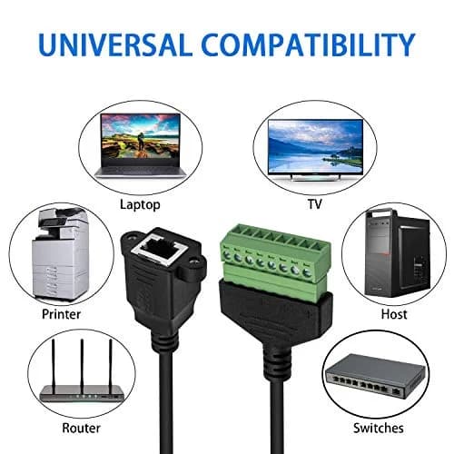 Poyiccot RJ45 to 8Pin Screw Terminal Adaptor 12inch | Ethernet Extender for CCTV & Network thumbnail 4