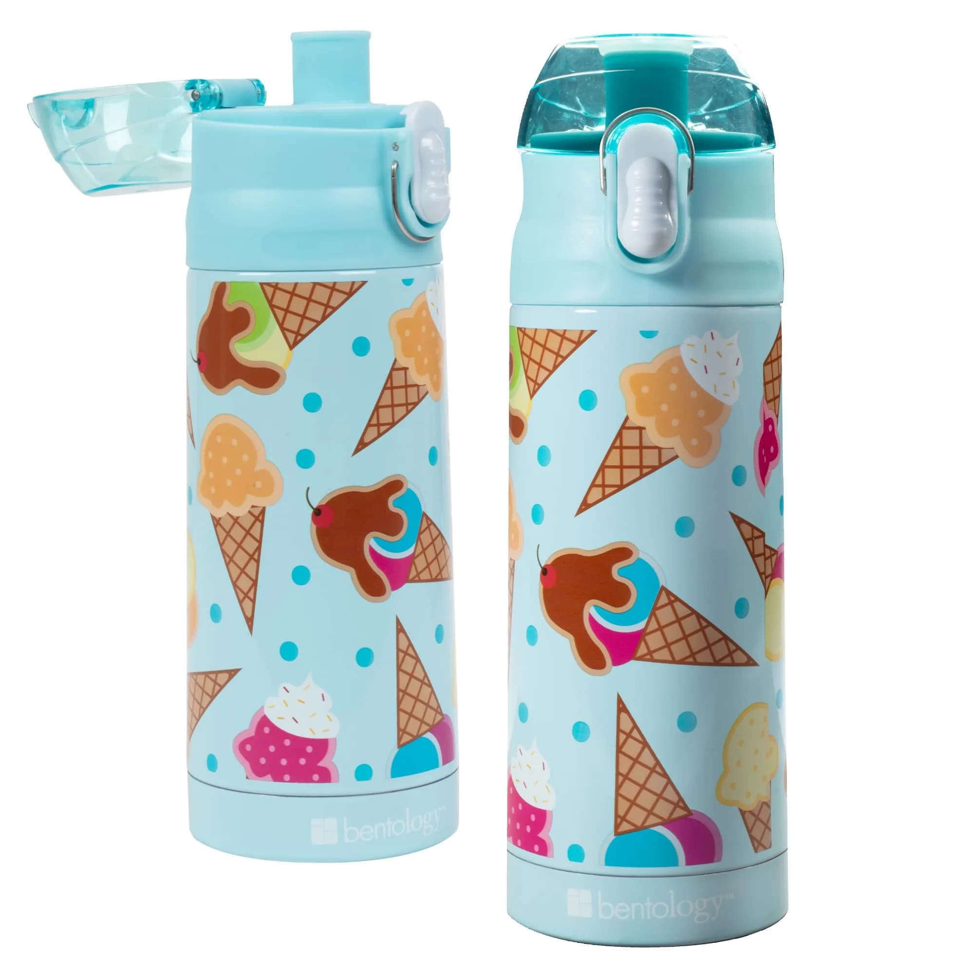 Bentology Stainless Steel Insulated Water Bottle 13 Oz (385ml) | Kids Ice Cream Theme Spill-Proof Lid - main product image