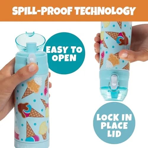 Bentology Stainless Steel Insulated Water Bottle 13 Oz (385ml) | Kids Ice Cream Theme Spill-Proof Lid thumbnail 2