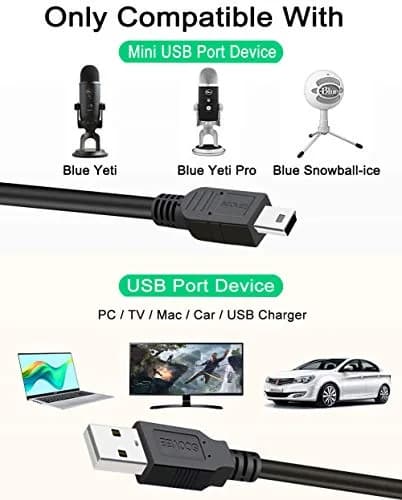 SCOVEE Replacement USB Cable Power Cord for Blue Yeti Recording Microphones MIC,6ft | Durable, Compatible with Blue Yeti & Snowball iCE thumbnail 2