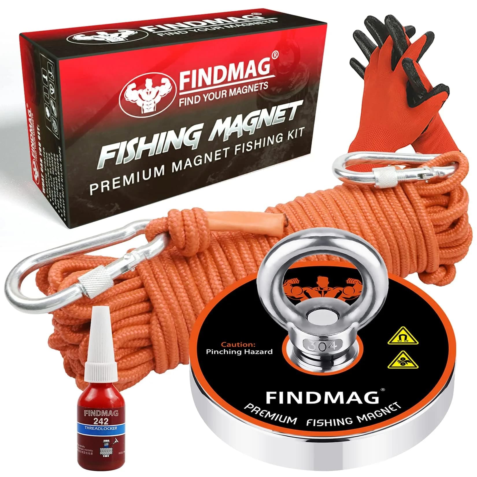 FINDMAG 1000 LBS (454KG) High Power Fishing Magnet Kit | Salvage Treasure Underwater — 1000 LB Single Sided Magnet Kit