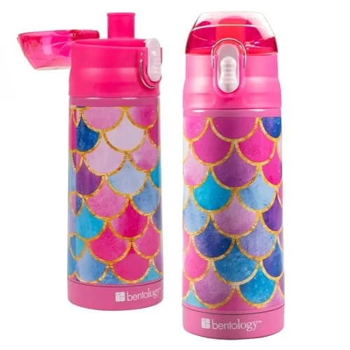 Bentology Stainless Steel Insulated Water Bottle for Kids, Mermaid 370ml (13 Oz) | Spill-Proof Lid & Built-In Spout thumbnail 1